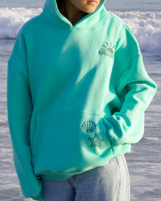 "Starboard" Oversized Embroidered Hoodie in Seaglass