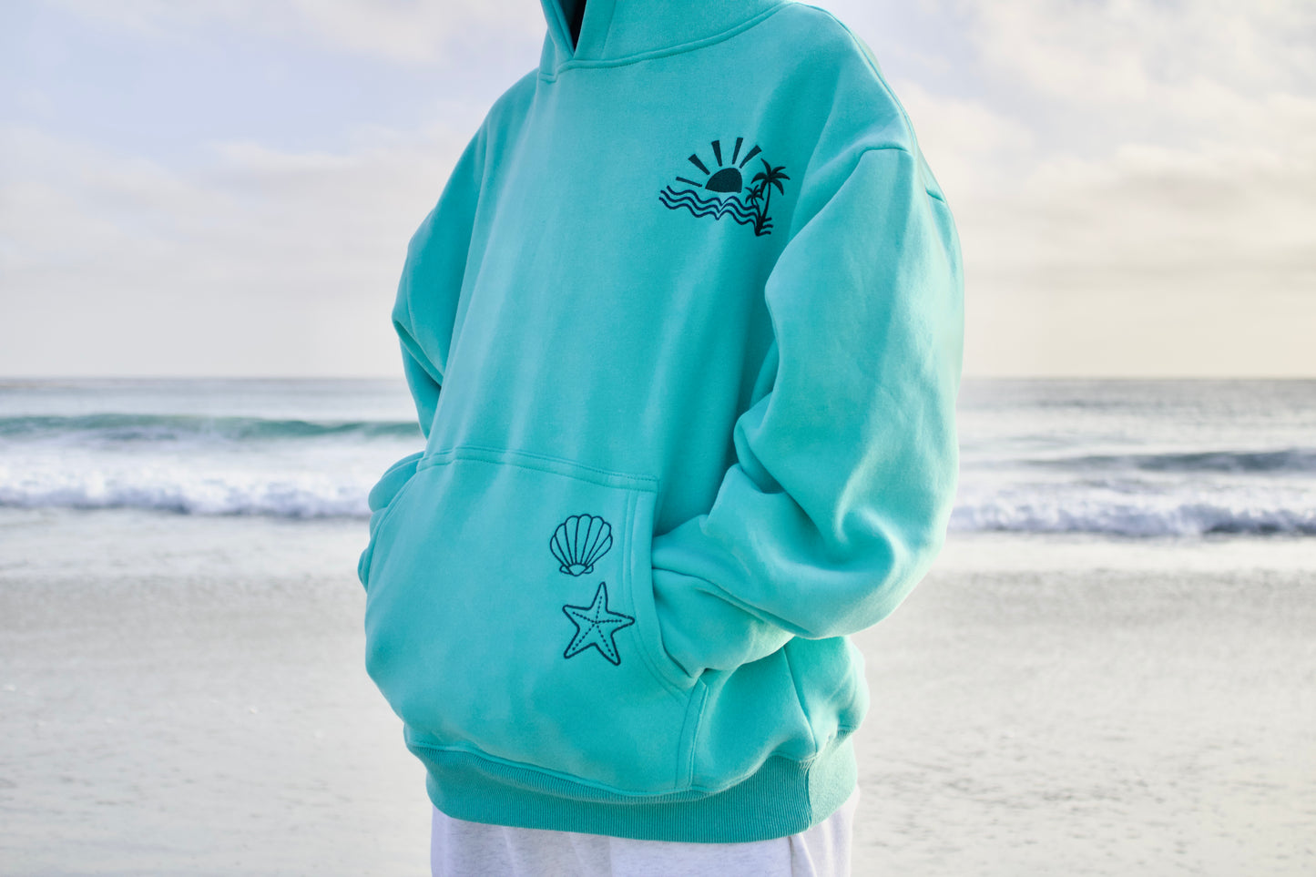 "Starboard" Oversized Embroidered Hoodie in Seaglass