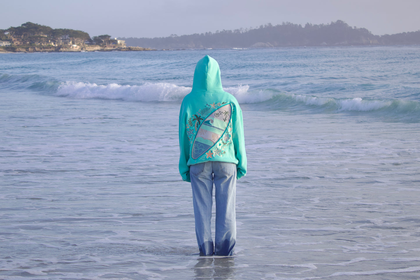 "Starboard" Oversized Embroidered Hoodie in Seaglass