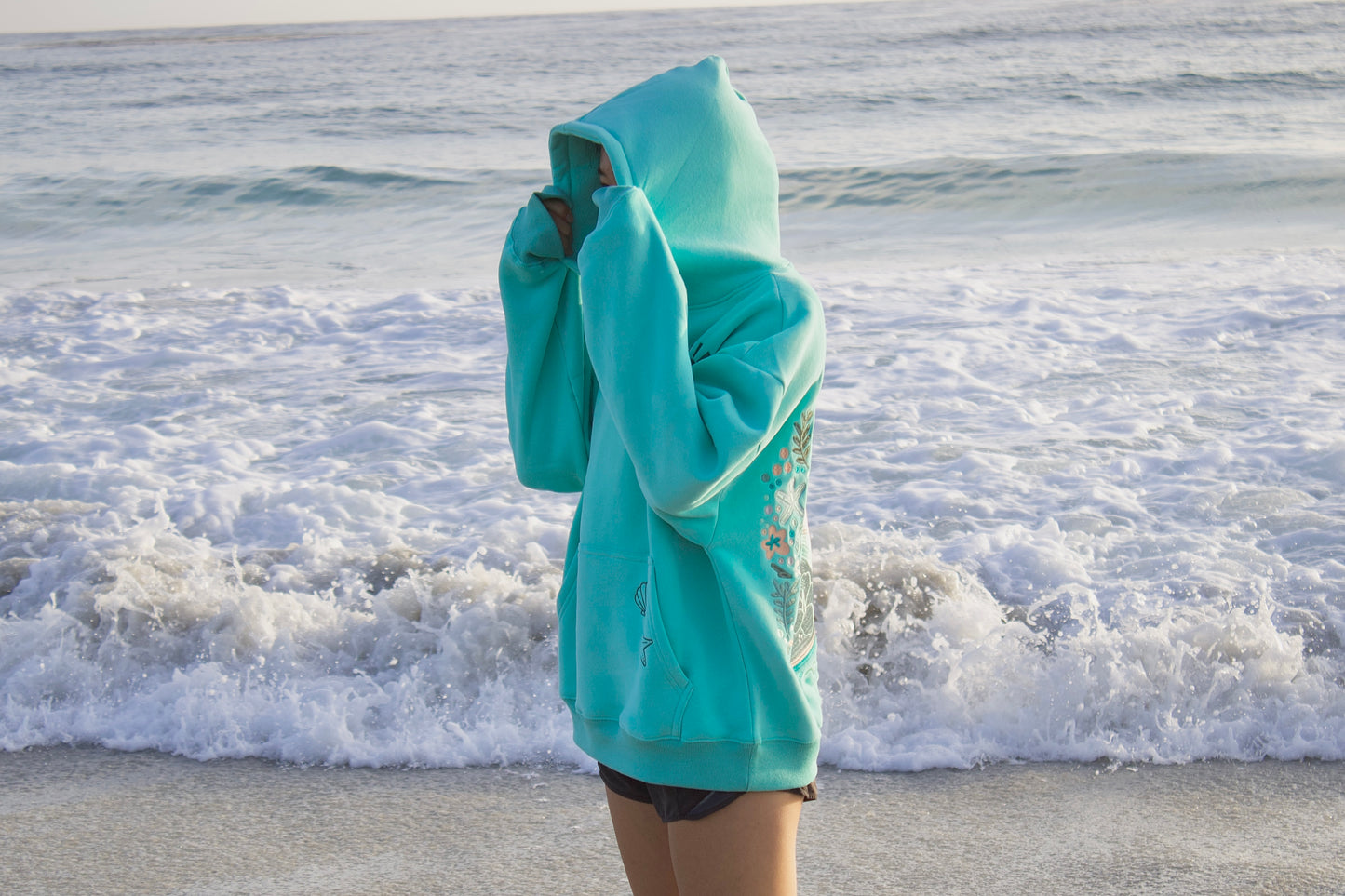 "Starboard" Oversized Embroidered Hoodie in Seaglass