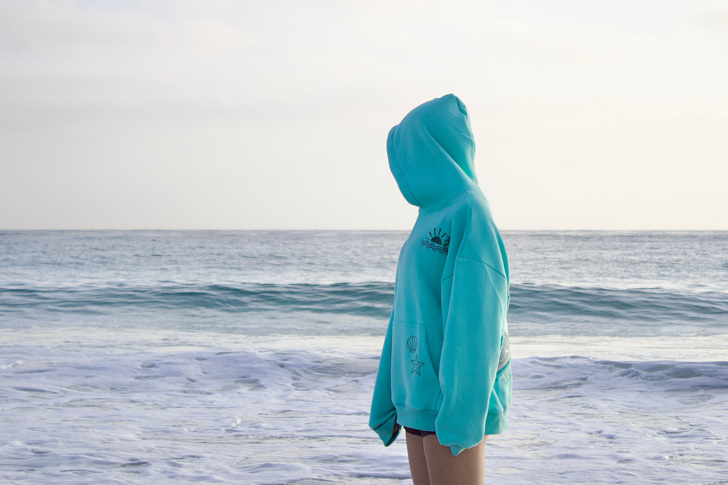 "Starboard" Oversized Embroidered Hoodie in Seaglass