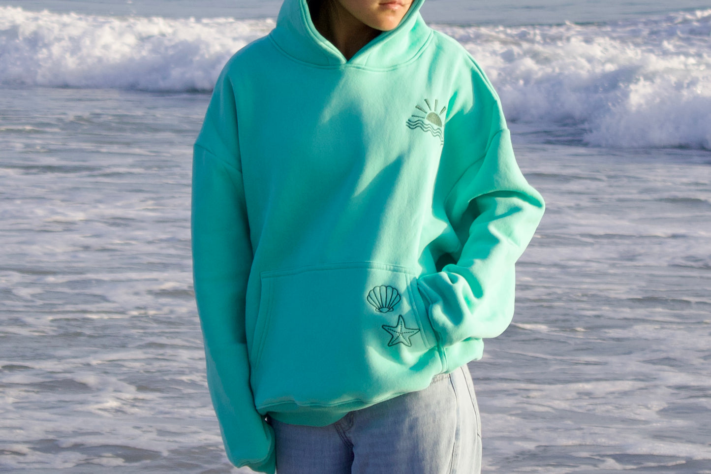 "Starboard" Oversized Embroidered Hoodie in Seaglass