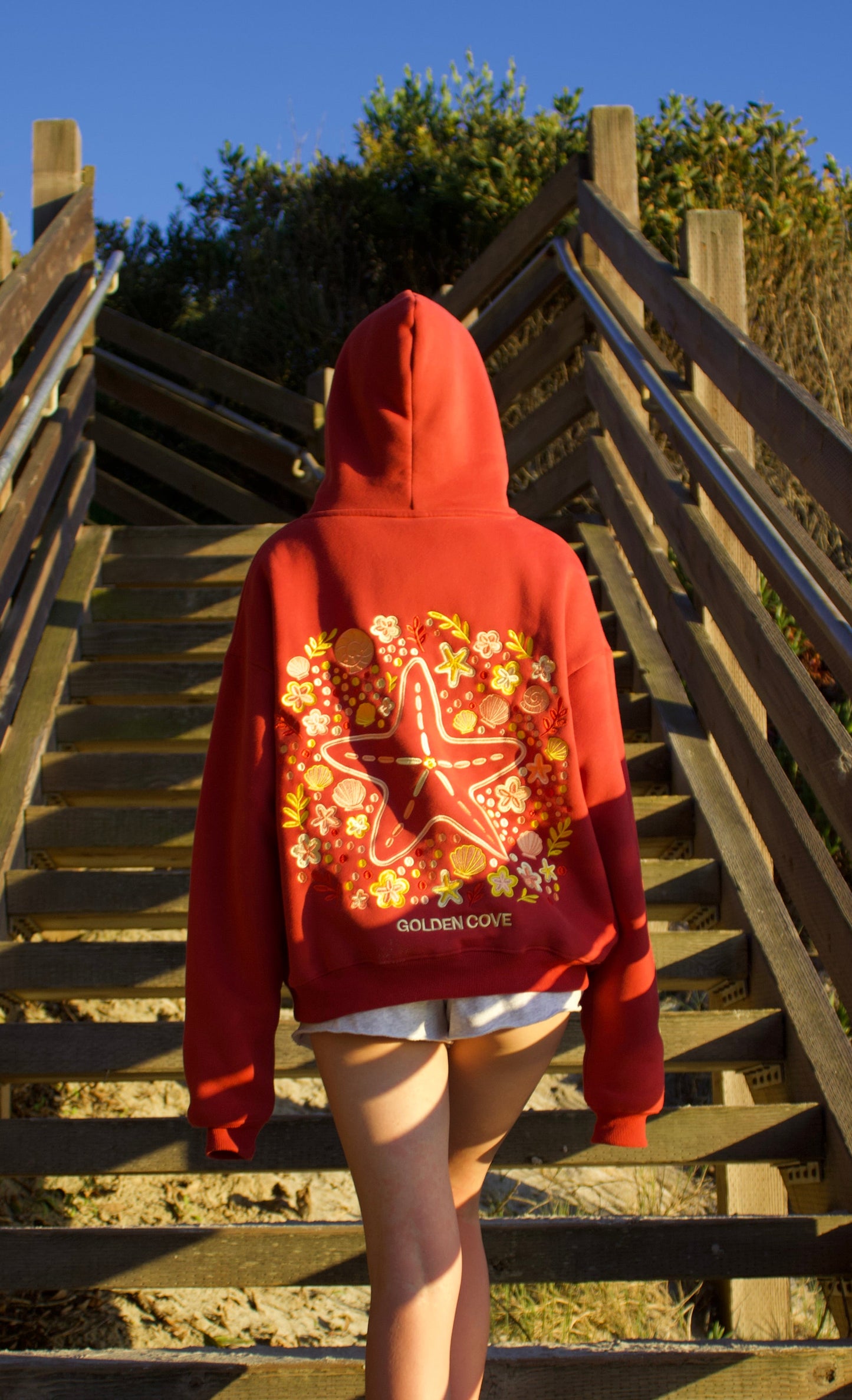 "Sea Of Stars" Oversized Embroidered Hoodie in Crimson Coast