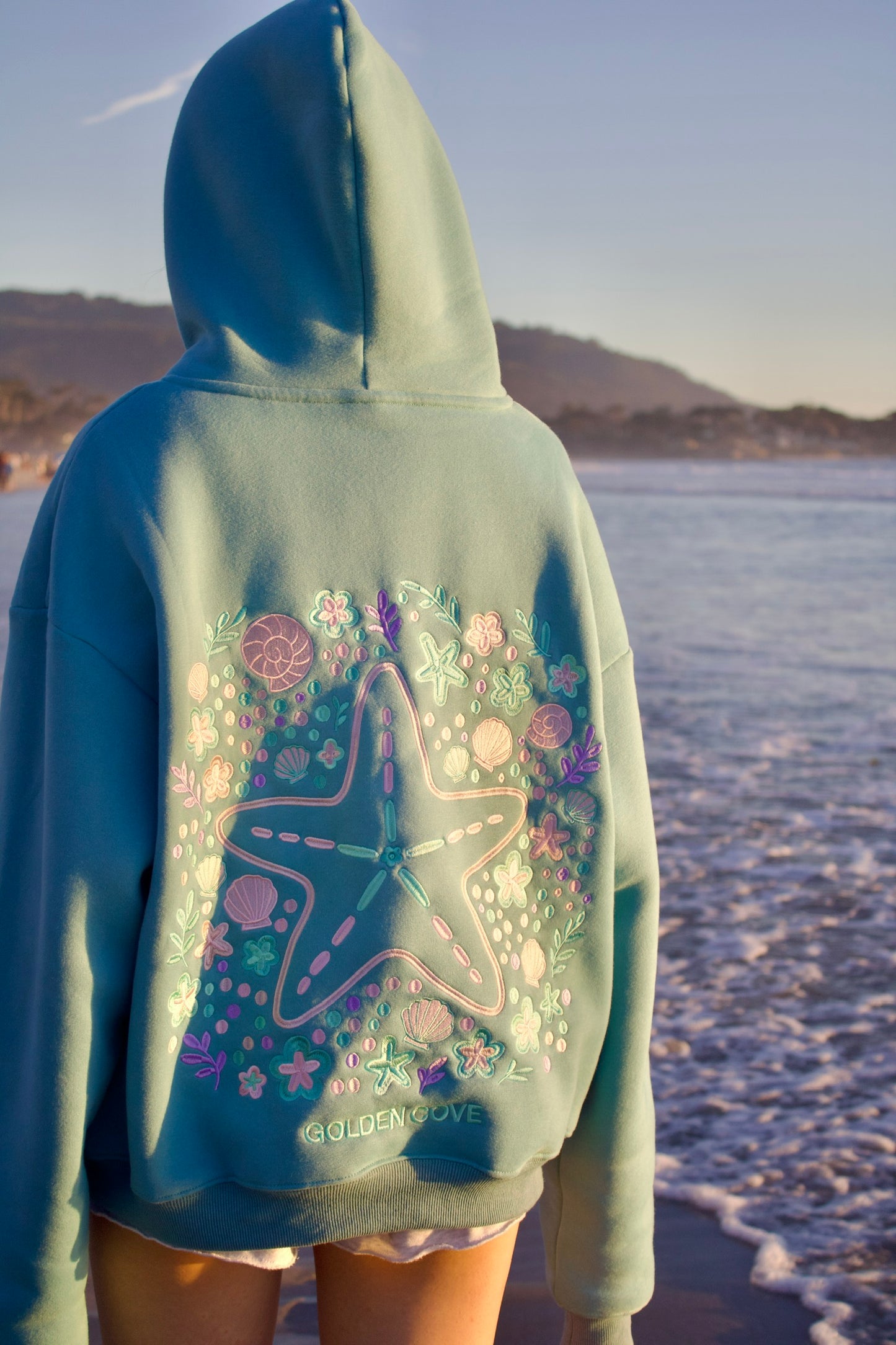 "Sea Of Stars" Oversized Embroidered Hoodie in Skywash