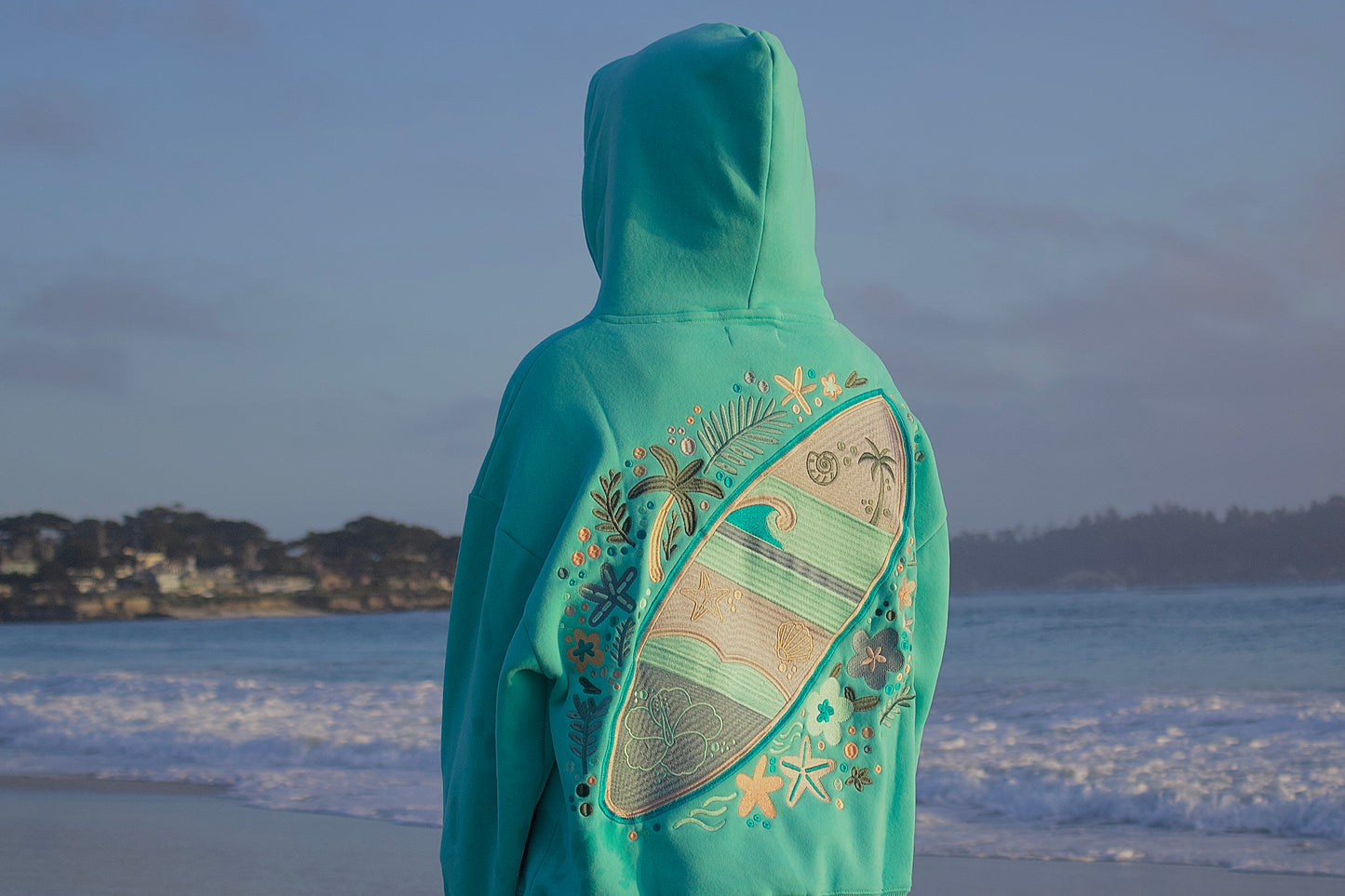 "Starboard" Oversized Embroidered Hoodie in Seaglass
