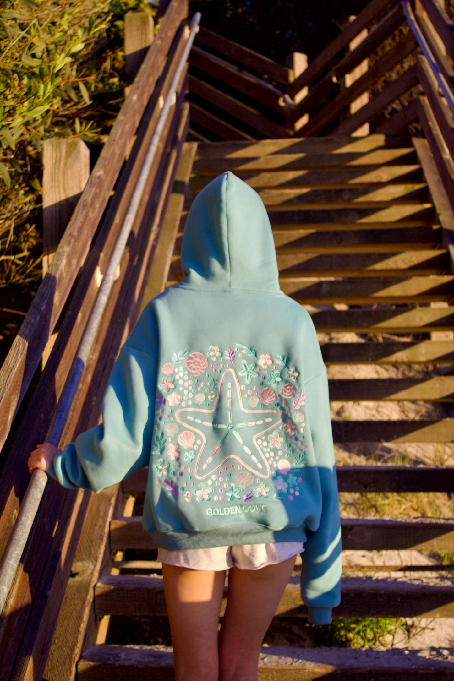 "Sea Of Stars" Oversized Embroidered Hoodie in Skywash