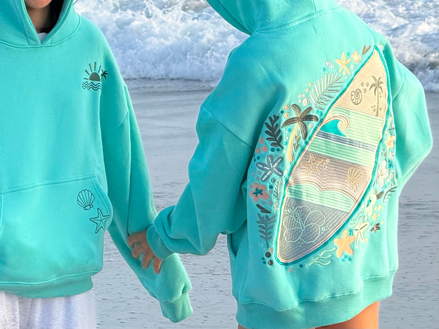 "Starboard" Oversized Embroidered Hoodie in Seaglass