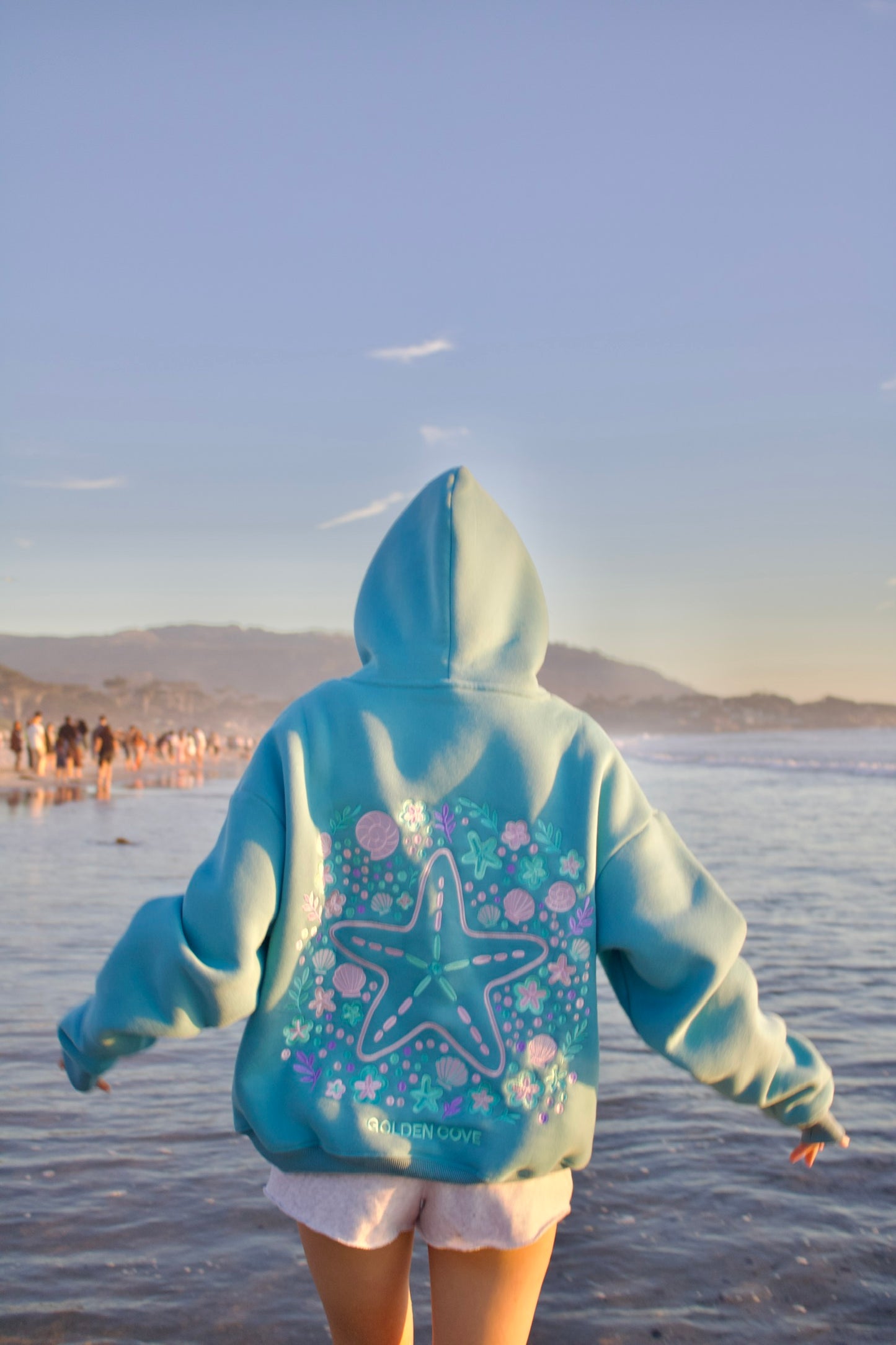 "Sea Of Stars" Oversized Embroidered Hoodie in Skywash