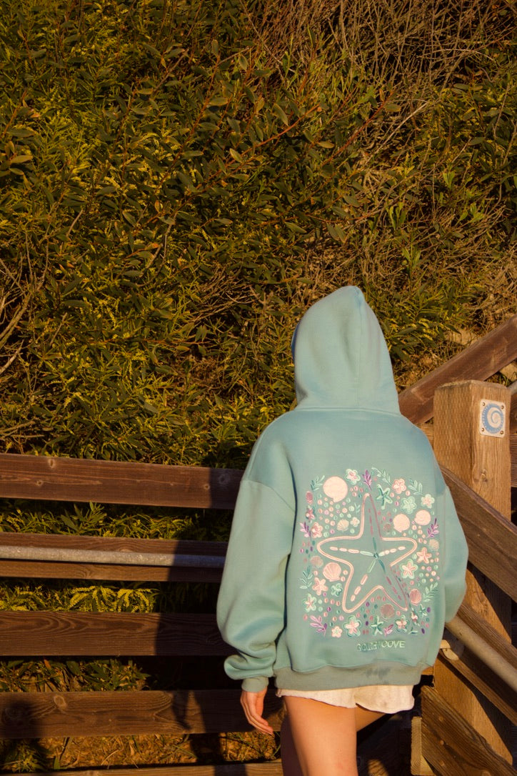 "Sea Of Stars" Oversized Embroidered Hoodie in Skywash
