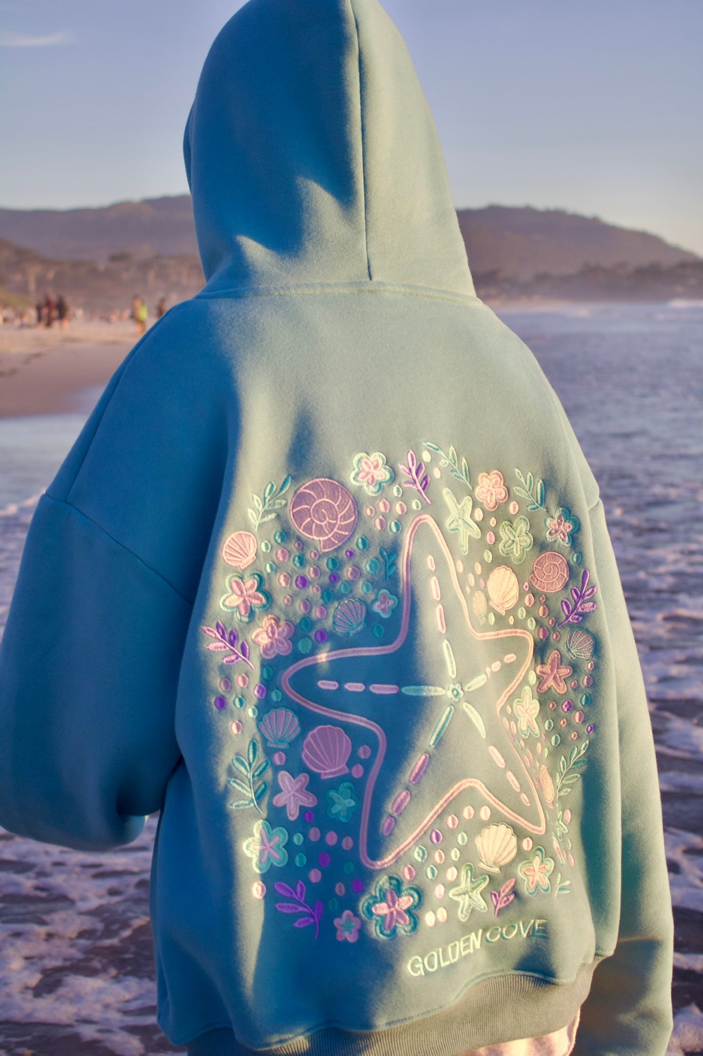 "Sea Of Stars" Oversized Embroidered Hoodie in Skywash