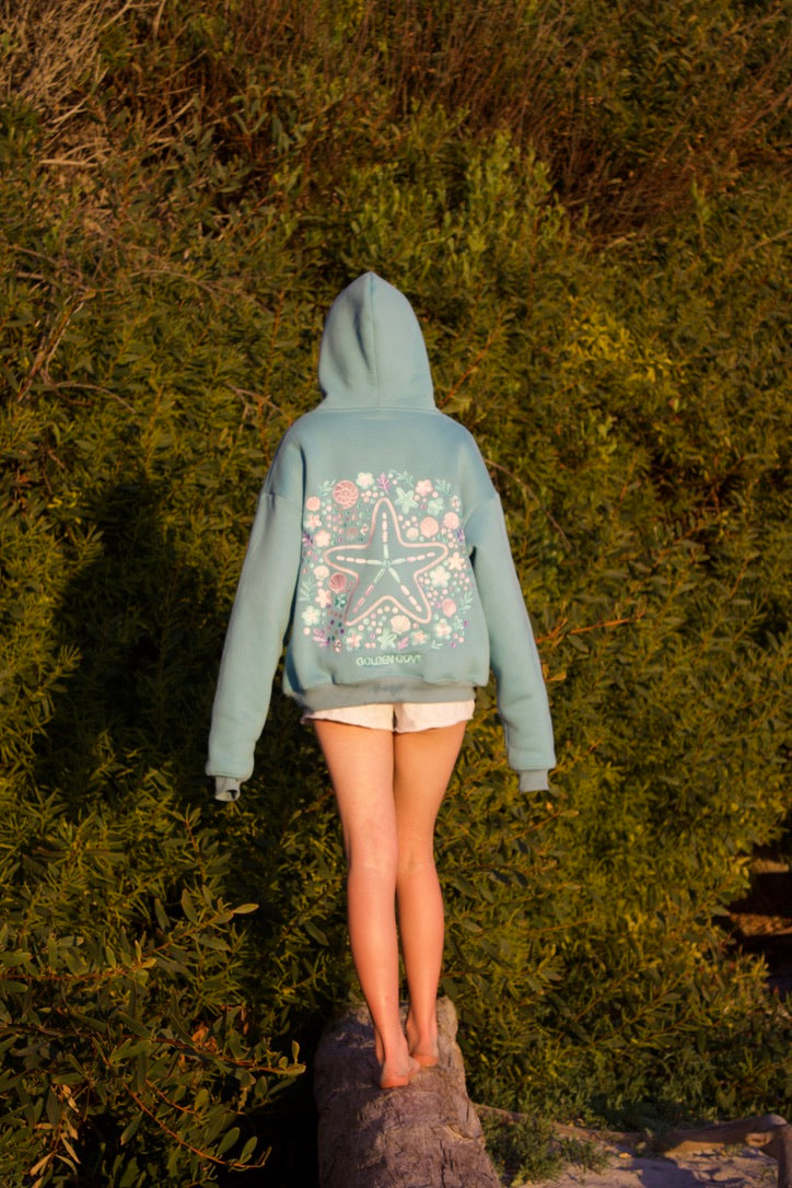 "Sea Of Stars" Oversized Embroidered Hoodie in Skywash