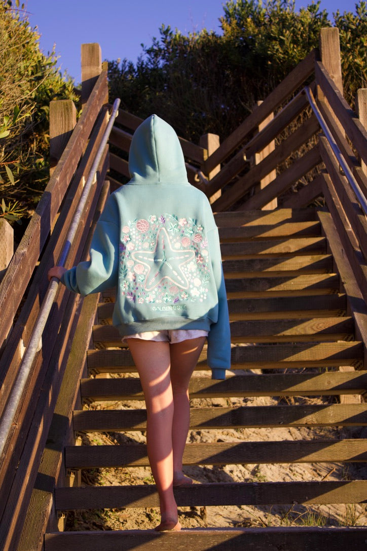 "Sea Of Stars" Oversized Embroidered Hoodie in Skywash