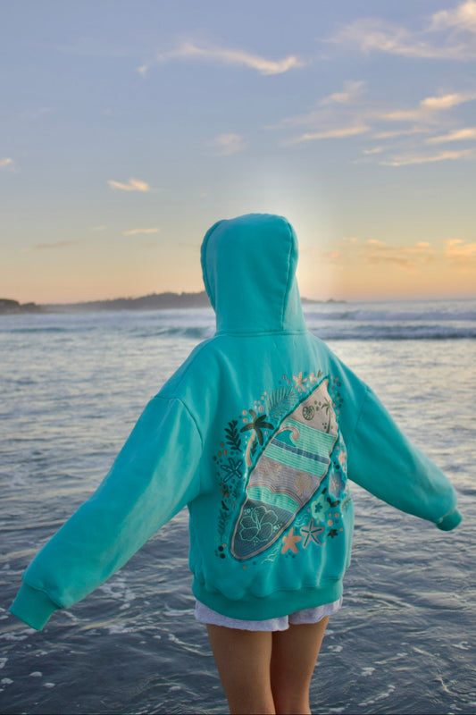 "Starboard" Oversized Embroidered Hoodie in Seaglass