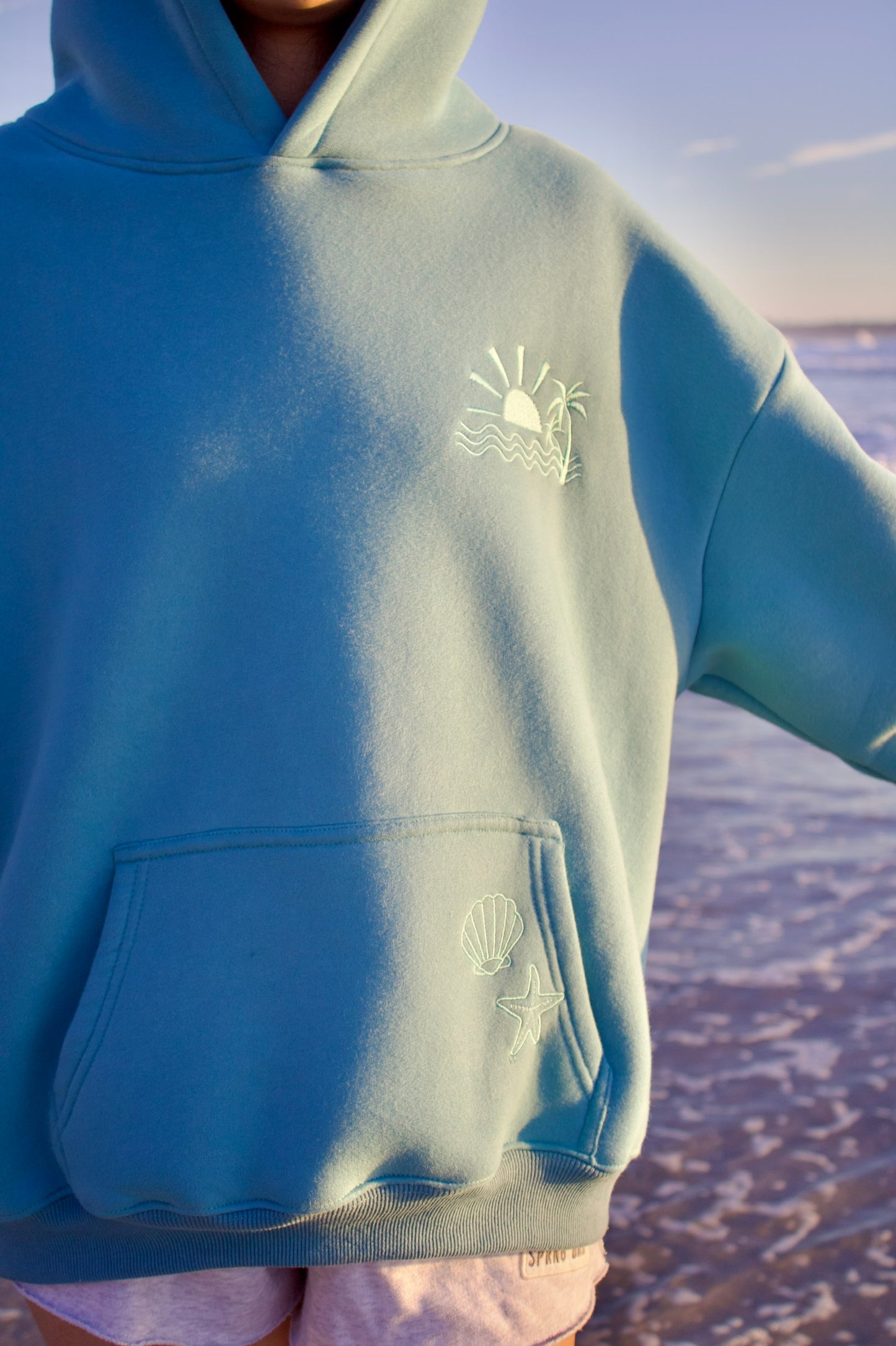 "Sea Of Stars" Oversized Embroidered Hoodie in Skywash
