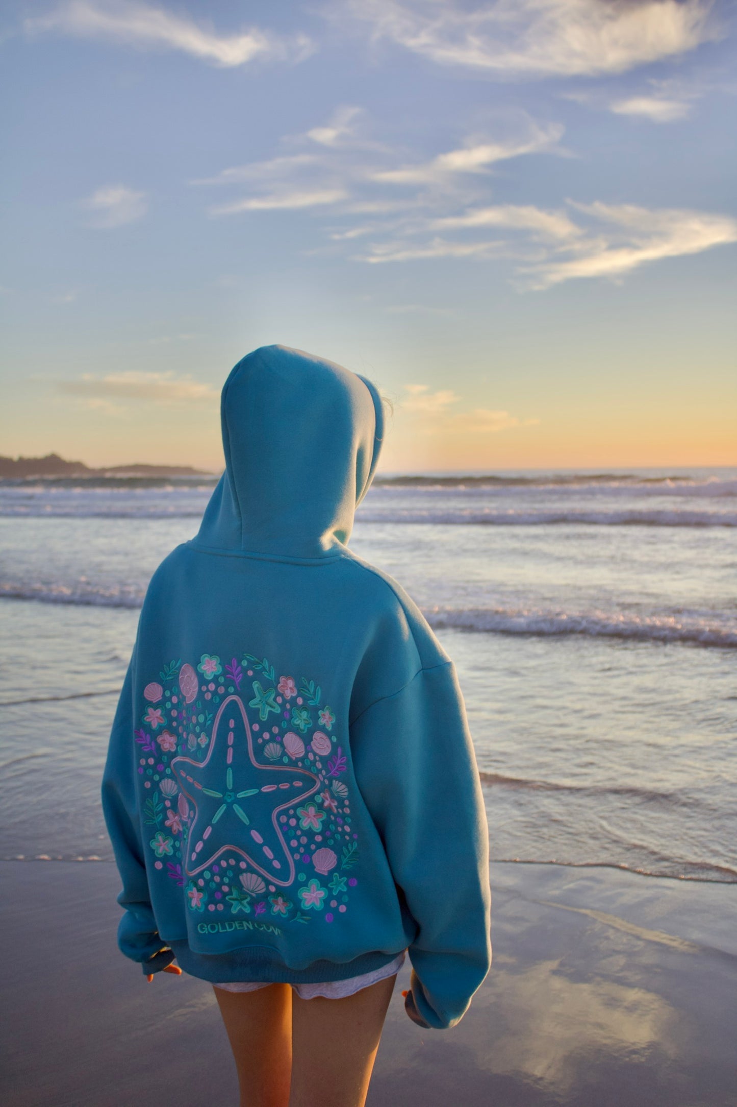 "Sea Of Stars" Oversized Embroidered Hoodie in Skywash