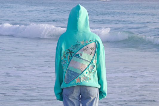"Starboard" Oversized Embroidered Hoodie in Seaglass