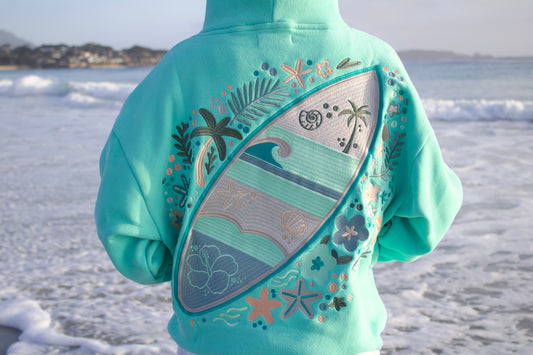 "Starboard" Oversized Embroidered Hoodie in Seaglass